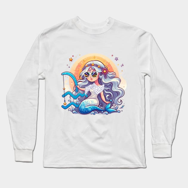 Celestial Aquarius Elegance Long Sleeve T-Shirt by Mujji